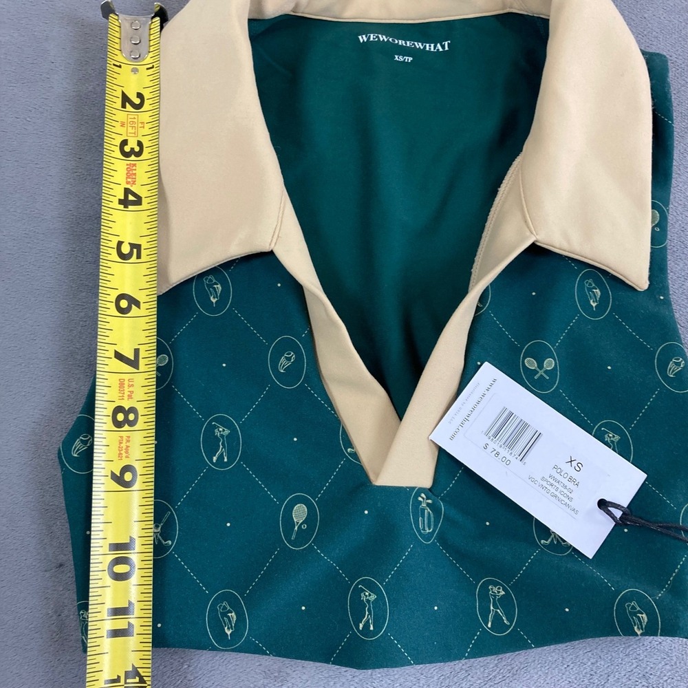 WeWoreWhat Polo Bra Vintage Green Canvas Sports Icons Print XS NWT - Picture 7 of 8